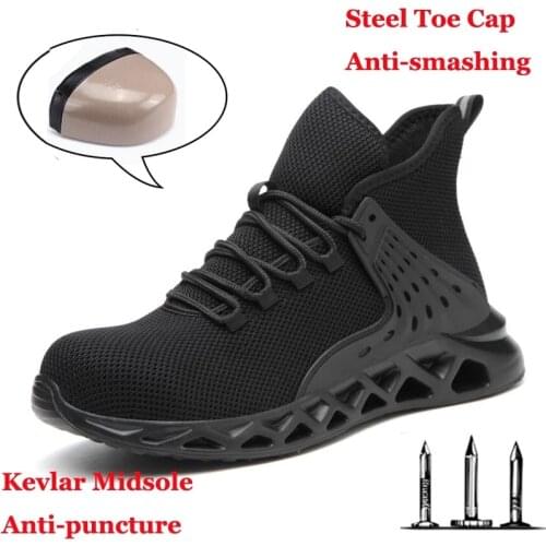 Men Safety Shoes with Metal Toe Indestructible Shoe Work Boots with Steel Toe Waterproof Breathable Sneakers Work Shoes