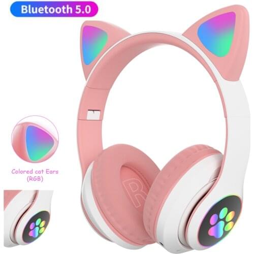 TWS Cute Cat Ear Bluetooth Headphone with Mic Can Control LED Gift for Kids Girl Music Helmet Phone Headset Wireless Earphones