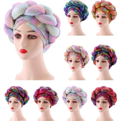Latest Shinning Turban Cap For Women Ready Female Head Wraps African Auto Geles Aso Oke Headtie Already Made Headties