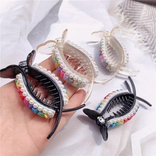 New Korean Temperament Imitation Pearl Rainbow Catch Clip Hair Accessories Fashion Graceful Womens Hair Claws Headdress