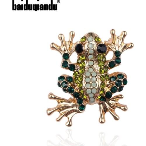 Wholesale lot of 10 pieces Green Crystal Rhinestones Frog Brooch Pins for Women Dress Clothing Decoration Jewelry Accessories