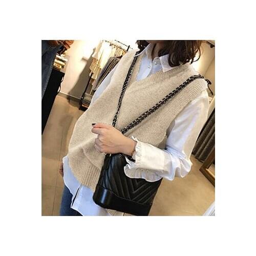 Casual Oversize V Neck Girl Pullover Vest Sweater Autumn Winter Short Knitted Women Sweater Vest Sleeveles Warm Sweater