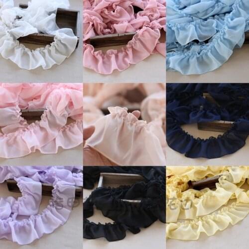 8CM Wide Luxury Navy Blue Pleat Lace Dress Collar Ribbon Soft Chiffon Ruffle Trim Curtains Skirts Hem Splice Sewing Fringe Decor