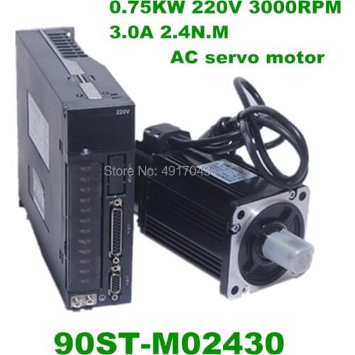 220V 750W 90ST-M02430 AC Servo motor 3000RPM 2.4 N.M. 0.75KW servomotor Single-Phase ac drive permanent magnet Matched Driver