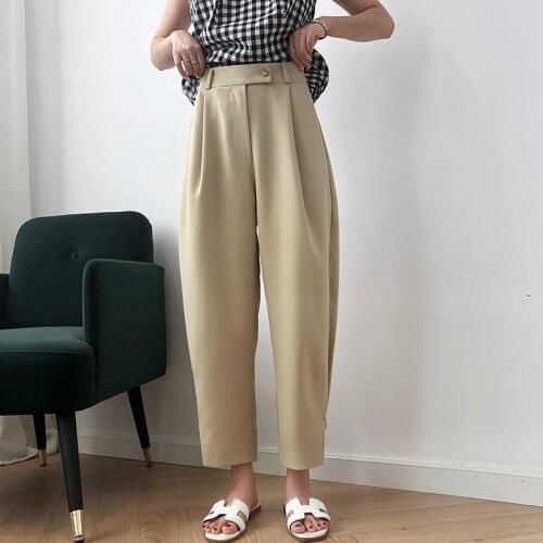 2020 Women Spring Casual Pants Pure Color Women High Waist Straight Pants Chic Women Ankle Length Pants Female Trousers