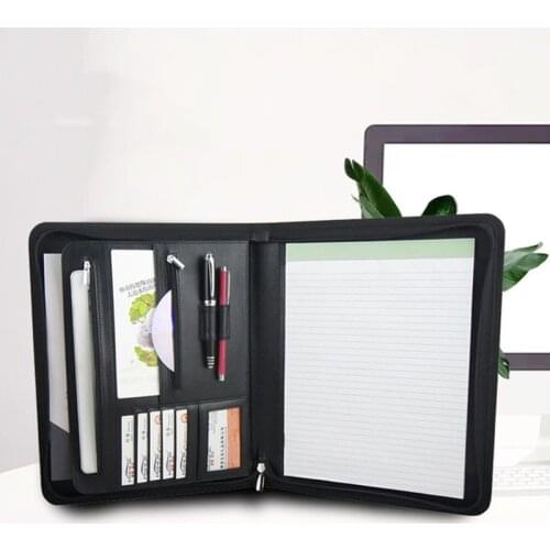 Customize Logo A4 PU Leather Modern Manager File Folder Office Business Multi-function Zipper Document Bag Organizer Stationery