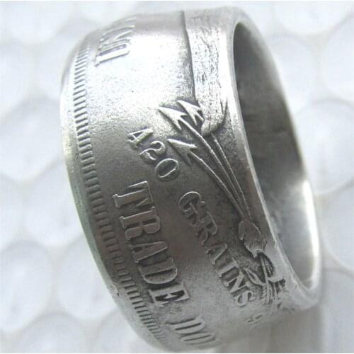 Trade Silver Dollar Coin Ring Silver Plated Handmade In Sizes 8-16