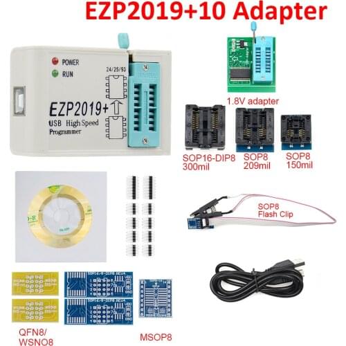 UPMELY New EZP2019 USB SPI Programmer EZP 2019 Support24 25 93 EEPROM Flash BIOS Chip Full Set with 10 Adapters Test Clips