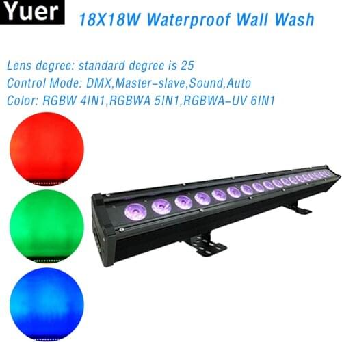 Waterproof LED 18x18W/15W/10W RGBWA 5IN1 Wall Wash Light UV Beam Light DMX Controller For Dj Disco Stage Party Christmas Lights