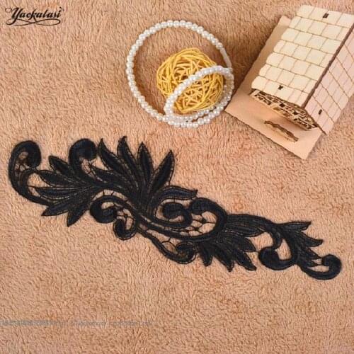 YACKALASI 10 Pcs 3D Colored Embroidered Applique White and Black Floral Patches Lace Trims 28.5*9cm