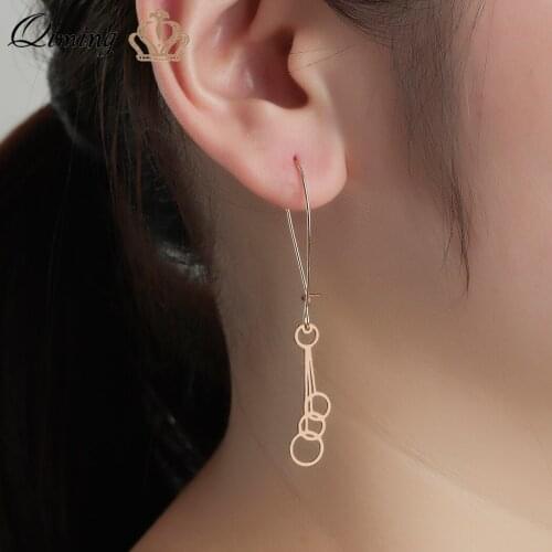 QIMING Creative Geometric Round Shape Womens Earrings Simple Minimalist Jewelry Long Drop Dangle Earrings Gift