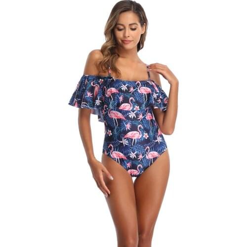 New Sexy Ruffled One Piece Swimsuit Women Off Shoulder Swimwear Female Bather Bathing Suit Bodysuit Push Up Monokini Biquinis