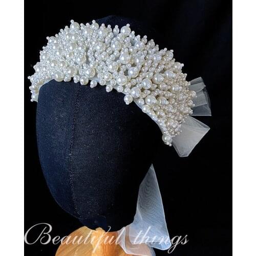 Vintage Beaded Pearls Bridal Veil Wedding Hair Wreath Handmade Women Headpiece Hair Accessories tocados para el pelo