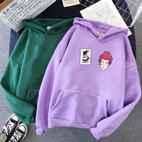 Winter 2021Anime Hoodie Women Hisoka Print Hunter x Hooded Sweatshirt Men Haikyuu Fashion Casual Pullover Pink Tops Warm Coat