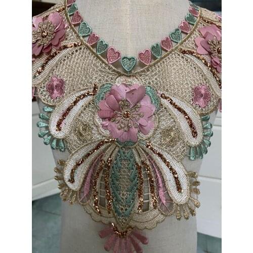 1Pc 3D Flower Lace Fabric Trim Sewing Craft Accessories Necline Collar For Bridal Veil Wedding Scrapbooking