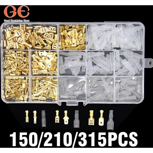 150/210/315X 2.8/4.8/6.3mm Male Female Spade Connectors Wire Crimp Terminal Block with Insulating Sleeve Assortment Kit terminal