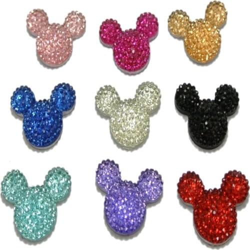 40 Mixed Color Flatback Resin Dotted Rhinestone Gems Mouse Head 24X20mm