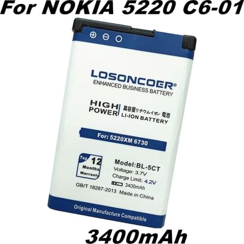 LOSONCOER 3400mAh BL-5CT / BL 5CT mobile phone Battery for Nokia 5220 C3-01 C6-01 6730c C5 C5-00 6303C/5220XM battery etc