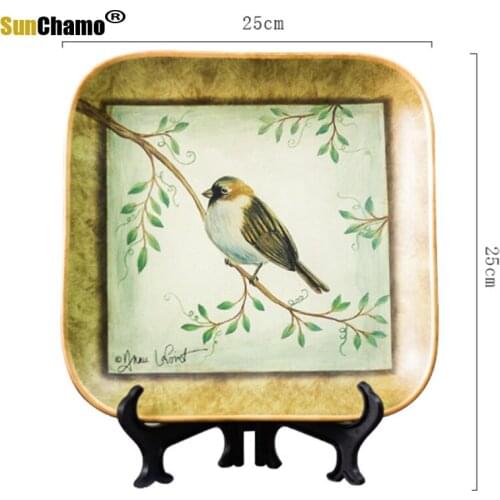American Pastoral Flower and Bird Ceramic Plate Bookshelf Decoration Living Room Wine Cabinet Appreciation 25CM Sunchamo