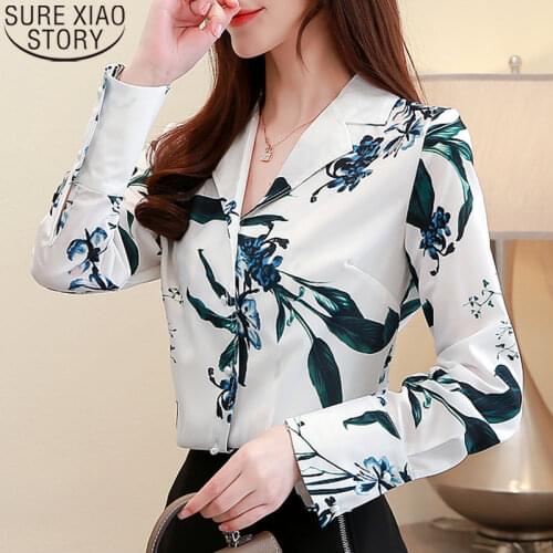 Print Chiffon Womens Tops and Blouses Loose Long Sleeve Shirt Women Spring Autumn Office Lady Vintage Blouse Ropa Mujer 10486