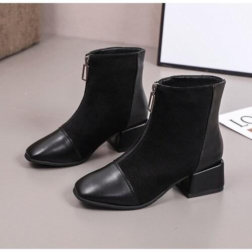 Martin boots womens autumn 2020 new British style thick heel mid heel thin boots retro short boots front zipper boots Size35-40