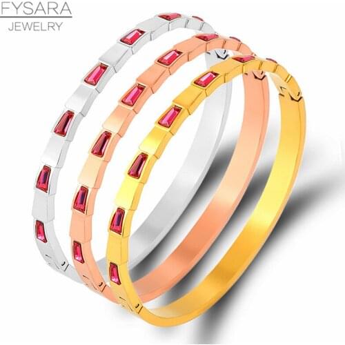 FYSARA Luxury Snake Chain Bracelet For Women Jewelry Titanium Steel Cubic Zirconia Bangles Pink Crystals Screw Bracelets Gold