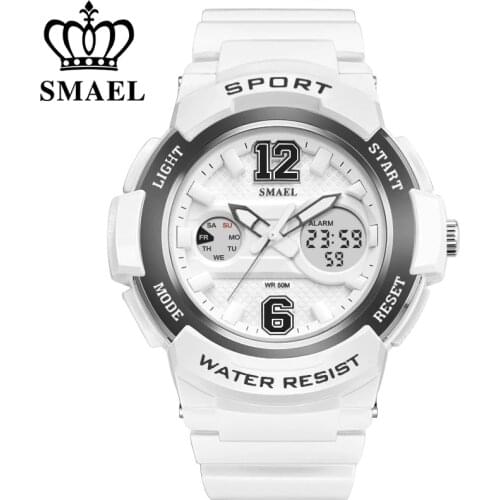 SMAEL White PU Watchband Women Dual Display Wristwatches Womens Quartz Watch Lady Fashion Watches 30M Waterproof Relojes Mujer