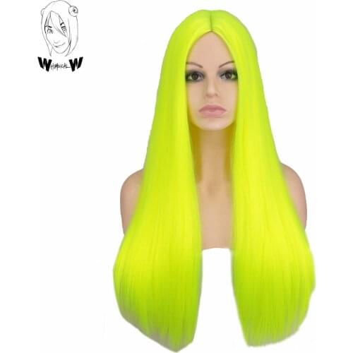WHIMSICAL W Simulated Scalp Neon Yellow Long Straight Wig for Women Heat Resistant Natural Party Halloween Synthetic Hair Wigs
