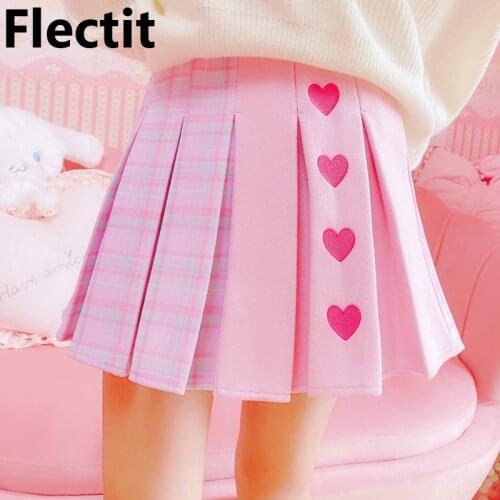 Flectit Purple Plaid Pleated Mini Skirt High Waisted With Buckle Safe-Shorts Kawaii Short Skirt Preppy Style School Outfits
