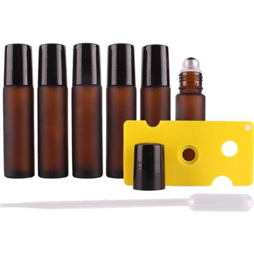 6pcs 10ml Amber Essential oil Frosted Glass Roll on Bottles with Stainless Steel Roller Ball for perfume aromatherapy
