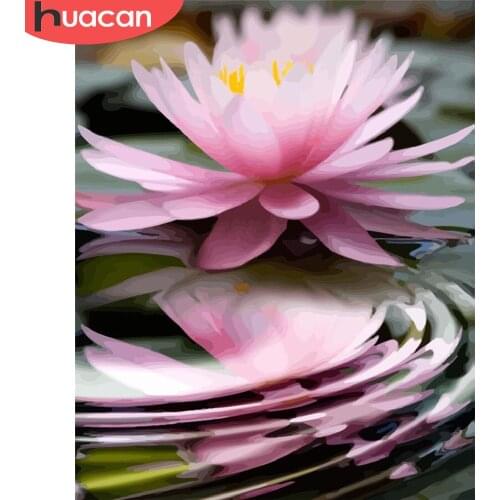 HUACAN Paint By Number Lotus Hand Painted Painting Art Drawing On Canvas Gift DIY Pictures By Numbers Flower Kits Home Decor