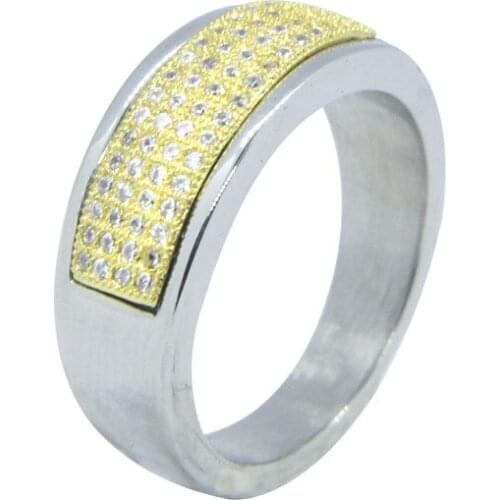 Round Golden Stones Ring 316L Stainless Steel Women Mens Fashion Party Band Ring