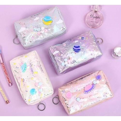 Colorful star laser pen bag Students pen bag Large capacity Lovely appearance Office stationery pen bag