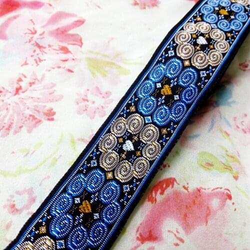 3.3cm 33mm 1-3/8' Blue Beige Classic Star Heart Miao Symbol Antelope Horn Ribbon Costume Laciness National Jacquard Webbing Lace