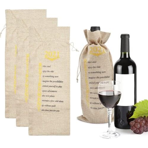 4Pcs Burlap Wine Bags with Drawstrings, Wine Bags Gift, Single Reusable Bottle Bags Perfect for Travel, Wedding, Birthday, Party