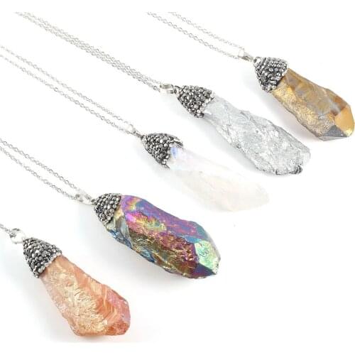 Fashion Necklace Natural Semi-Precious Stone Crystal Rough Pendant Necklace for Women Charm Jewelry Gift