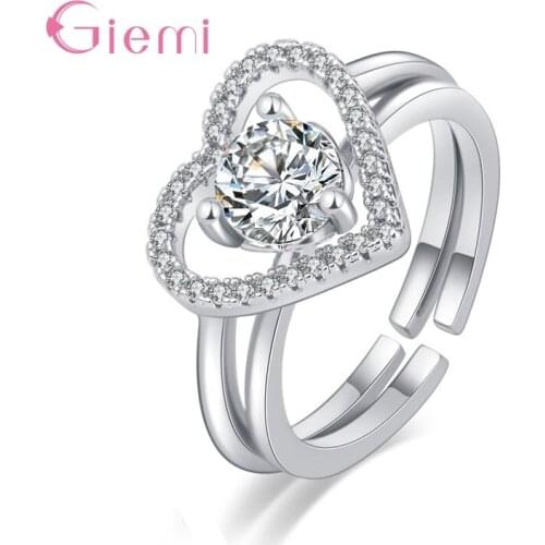 Fashion Love Heart Open Rings Romantic Jewelry Couples Adjustable Ring for Lovers Heart Anniversary Cubic Zircon Jewelry