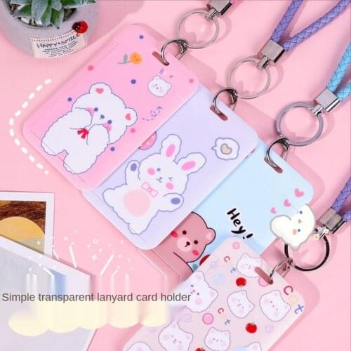 Cartoon Keychain Protective Sleeve Simple Transparent Sliding Cover Lanyard Card Holder Bus Card Holder Weaving Hand Rope