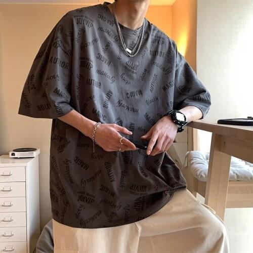 2021 Summer Short-sleeved T-shirt Mens Fashion Loose Half Sleeve Clothes Korean version of Joker Five Sleeve