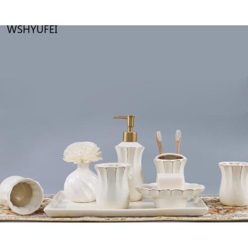 Ceramic European style bathroom accessories set washing tools baby bottle mouthwash cup soap toothbrush holder household items