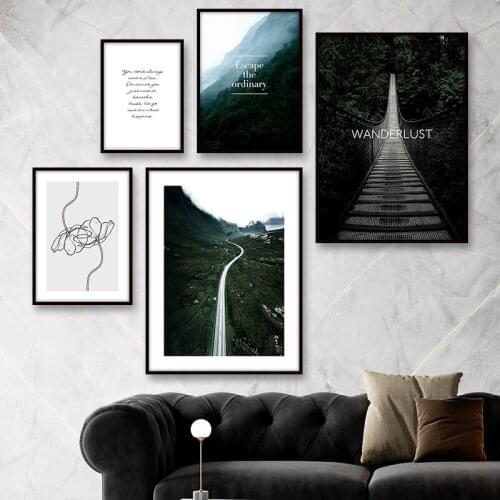 Poster Nordic Green Forest Way Landscape Canvas art Prints Wall Art Painting Quote Wall Pictures For Living Room Home Decoration