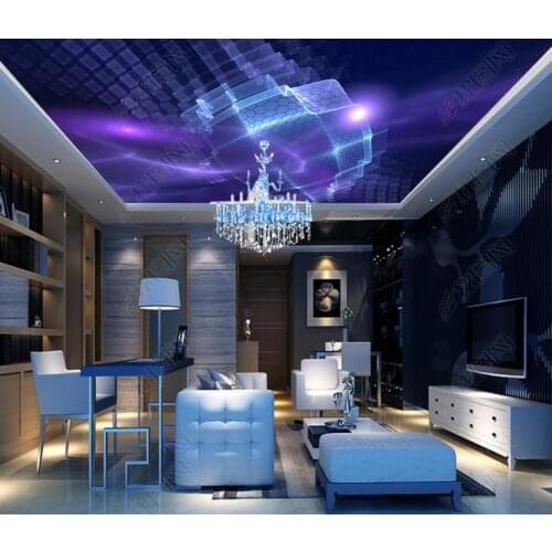 1829 3D Purple Column Printing stretch ceiling film for workshop ceiling decoration