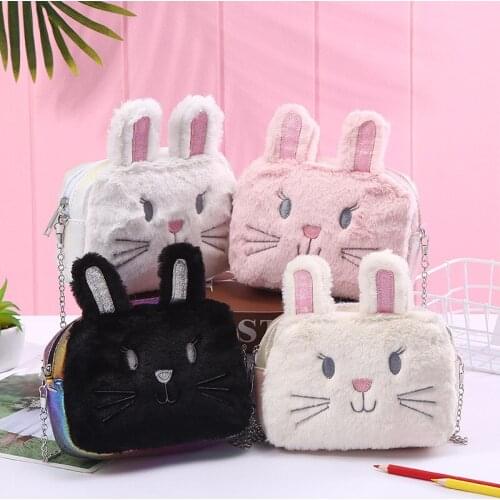 Girl Rainbow Fur Unicorn Shoulder Bag Square Belt Zipper Flap Purse Children Cartoon Preppy Style Plush Crossbody Bag For Phone