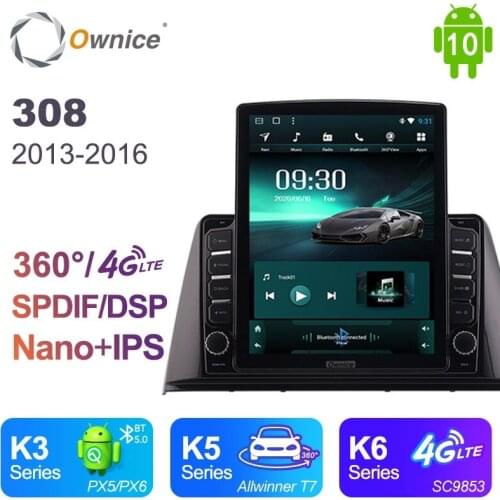 Tesla Style PX6 DSP Android 10.0 Car Multimedia Player 4G LTE GPS Navigation Stereo Audio For Peugeot 308 2013-2016 Car Radio