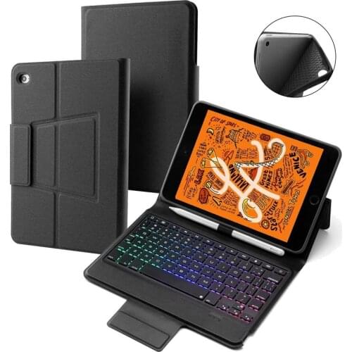 Slim Smart 7 Colors LED Backlit Wireless Bluetooth Keyboard Case Stand Cover With Pencil Holder For New iPad mini 5 2019