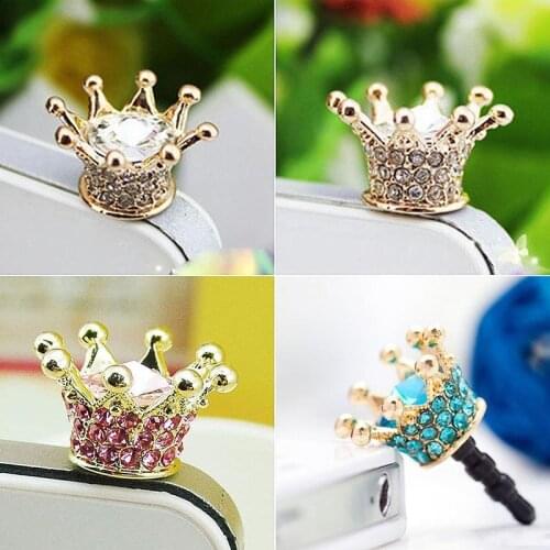 Unique Fashion Cellphone Anti-dust Plug 3.5mm Crystal Crown Dust Stopper