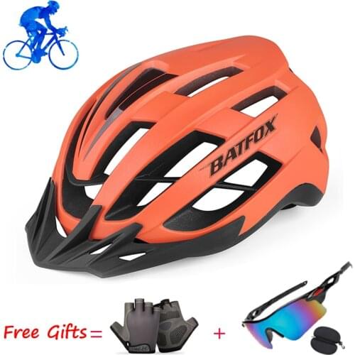 BATFOX Unisex Cycling Helmet with sunglasses Bike Safety cap Ultralight Intergrally-molded Mountain Road Bike Bicycle MTB Helmet