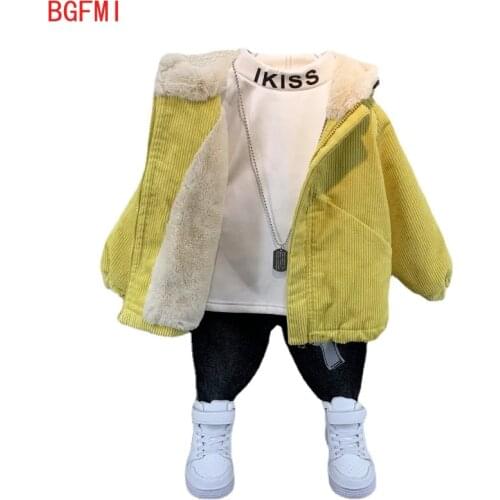 -20 Degrees Baby Boys Girl Corduroy Hooded Zipper Jacket Winter 2021 Three-layer Thick Kids Handsome Boy Winter Plus Velvet Coat