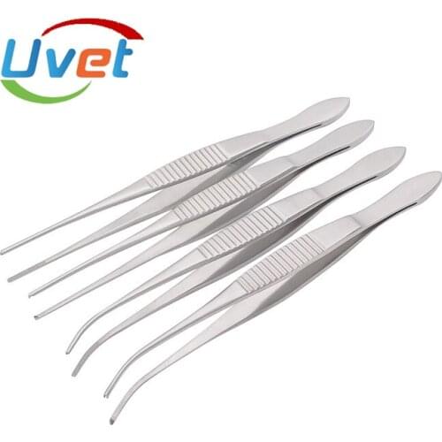 10cm 10pcs Medical forceps Ophthalmic tweezers stainless steel uncoated straight elbow head with tooth hook nurse tweezers