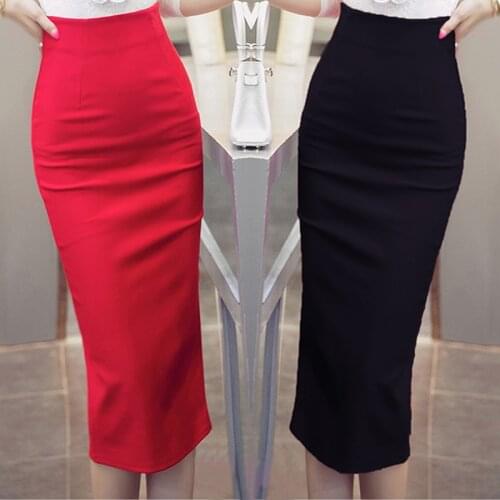 TingYiLi High Waist Black Red Long Pencil Skirt Office Ladies Maxi Formal Skirt Elegant Women Long Skirts Slit Plus Size